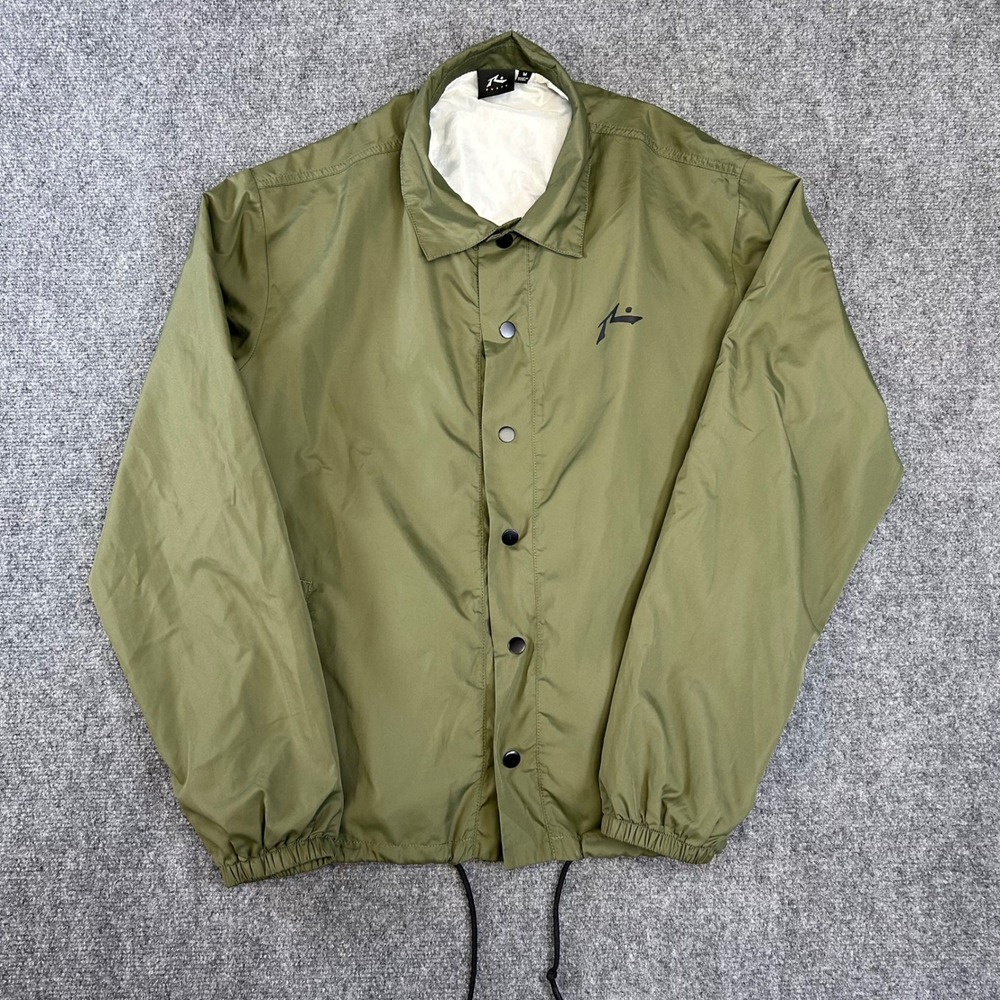 Rusty Mens Olive Green Coaches Jacket Snap Front Windbreaker Size Medium
